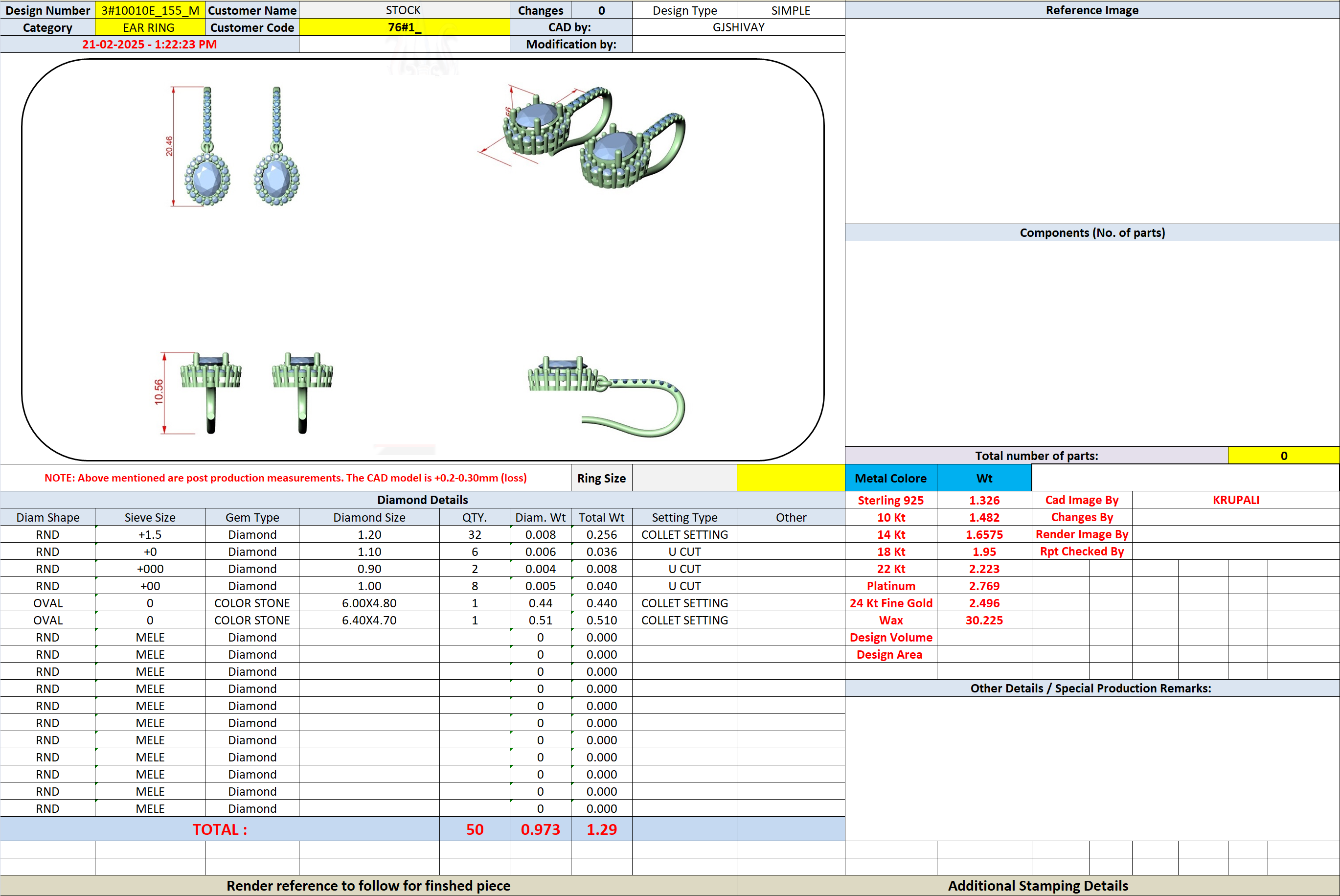 Oval diamond halo drop earring CAD layout with oval center and halo