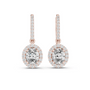 Rose gold oval-cut diamond drop earrings with oval center stone and pavé halo