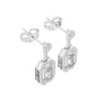 White gold emerald-cut diamond drop earrings with pavé halo, geometric frames