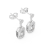 White gold emerald-cut diamond drop earrings with pavé halo, geometric frames