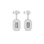 White gold emerald-cut diamond drop earrings with pavé oval frames and studs