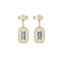 Yellow gold emerald-cut diamond drop earrings with pavé oval frames and studs