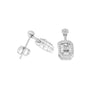 White gold drop earrings with rectangular crystal center and pavé halo
