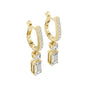 Yellow gold drop earrings with pavé hoop settings and emerald-cut accent stones