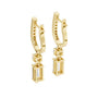 Yellow gold baguette drop earrings with pavé rows and emerald-cut accent stones