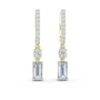 Yellow gold drop earrings with baguette pave, round gemstone, and emerald-cut crystal
