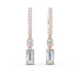 Rose gold drop earrings with baguette pave, round gemstone, and emerald-cut crystal