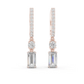 Rose gold drop earrings with baguette pave, round gemstone, and emerald-cut crystal