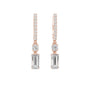 Rose gold baguette drop earrings with pavé rows and emerald-cut accent stones