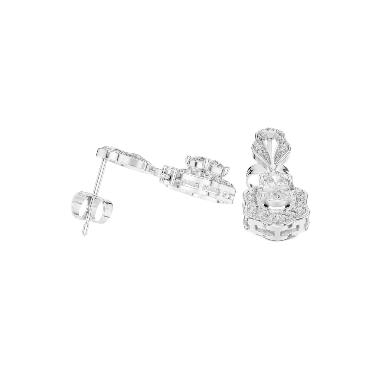 White gold diamond stud earrings with halo cluster design