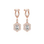 Rose gold oval cut drop earrings with halo diamonds and openwork oval top frames