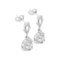 Oval cut drop earrings in white gold with openwork oval framing and diamond accents