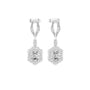 White gold oval cut drop earrings with halo diamonds and openwork oval top frames