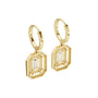 Yellow gold geometric diamond drop earrings with baguette-cut center stones