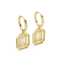 Yellow gold geometric diamond drop earrings with baguette-cut center stones