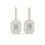 Yellow gold-tone octagonal halo drop earrings with baguette and emerald-cut stones
