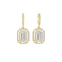 Yellow gold geometric diamond drop earrings with baguette-cut square center stones
