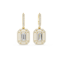 Yellow gold geometric diamond drop earrings with baguette-cut square center stones