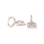 Rose gold geometric diamond drop earrings, side view with baguette-cut stone panels