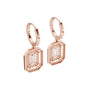 Rose gold geometric diamond drop earrings with baguette-cut center stones