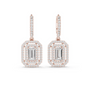 Gold-tone octagonal halo drop earrings with baguette and emerald-cut stones