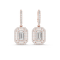 Gold-tone octagonal halo drop earrings with baguette and emerald-cut stones