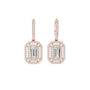 Rose gold geometric diamond drop earrings with baguette-cut square centers