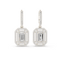 Silver-tone octagonal halo drop earrings with baguette and emerald-cut stones