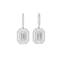 White gold geometric diamond drop earrings with baguette-cut square center stones