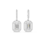 White gold geometric diamond drop earrings with baguette-cut square center stones