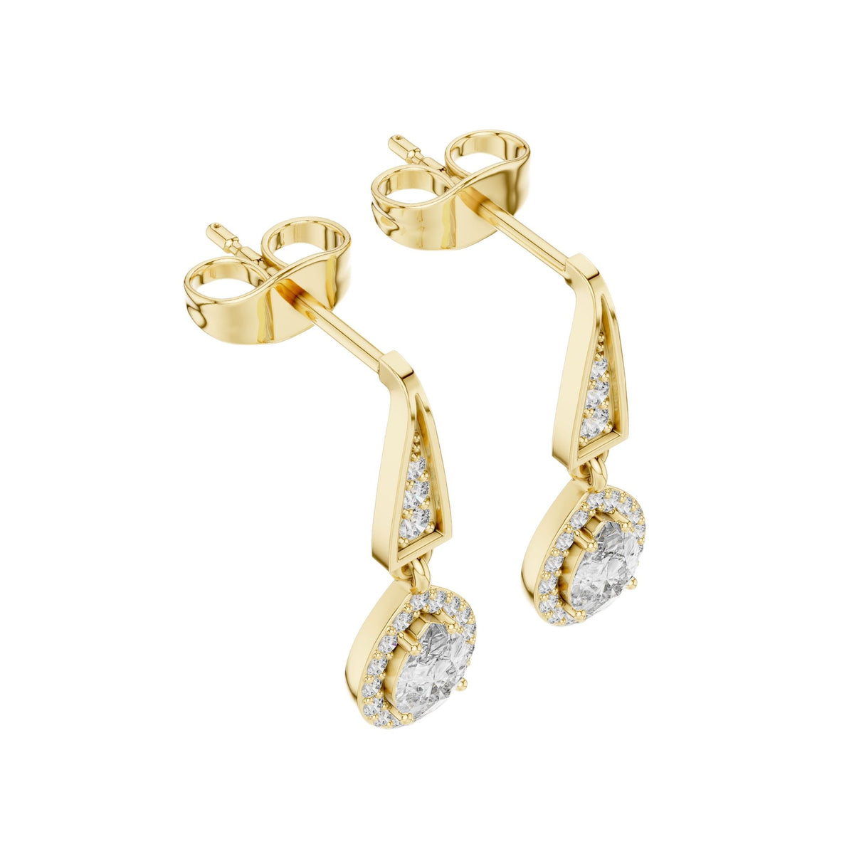 Pear-cut diamond drop earrings in yellow gold with teardrop pear dangling stones