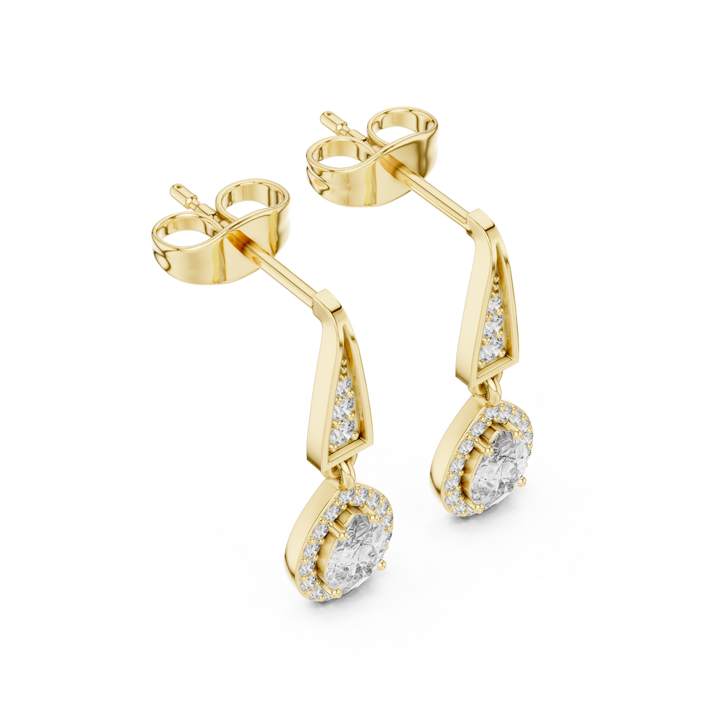 Yellow gold oval drop earrings with pear-shaped crystal dangles