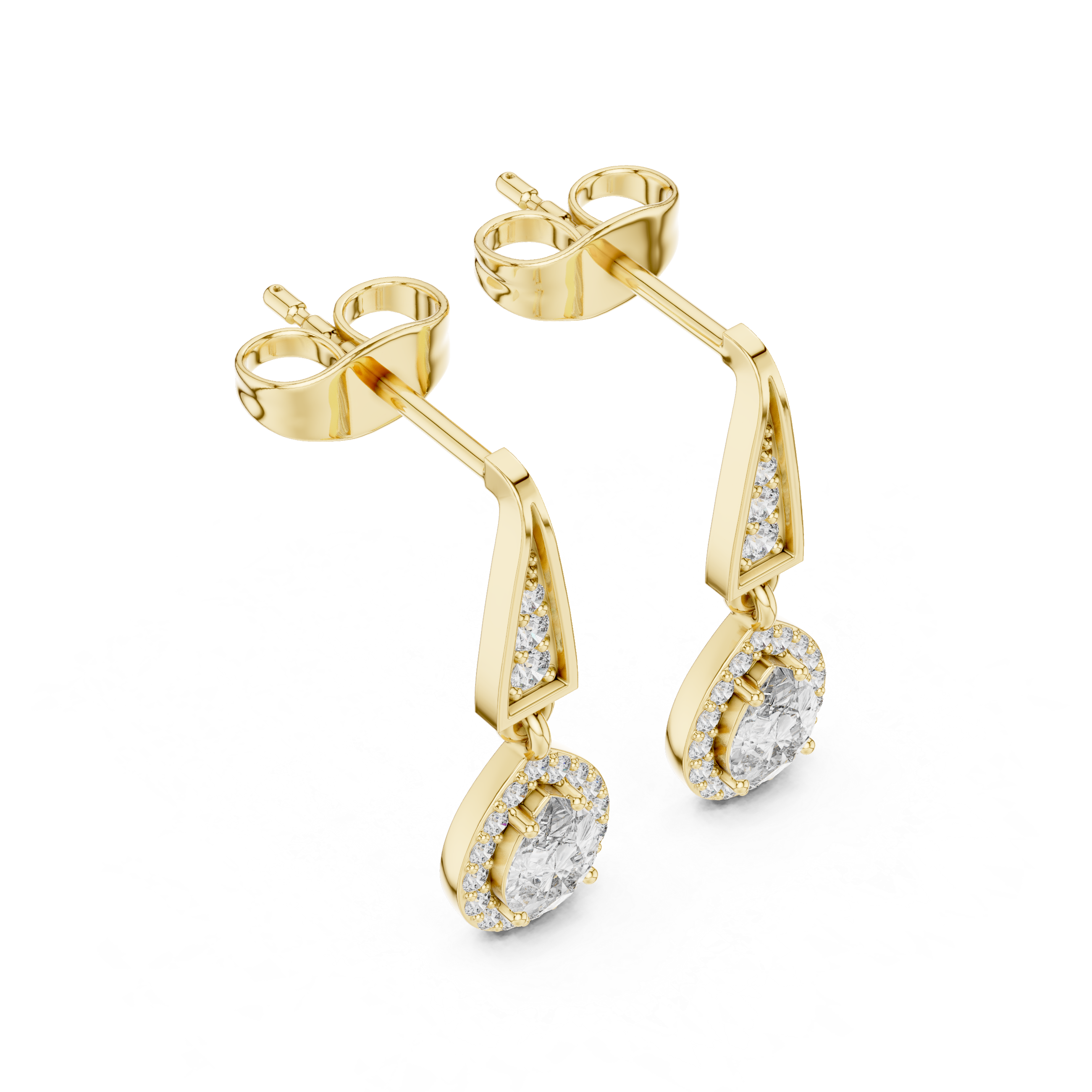 Yellow gold oval drop earrings with pear-shaped crystal dangles