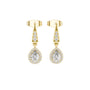 Pear-cut diamond drop earrings in yellow gold with pear teardrop stones and pavé tops
