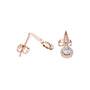Pear-cut diamond drop earrings in rose gold, angled view showing pear teardrop dangles
