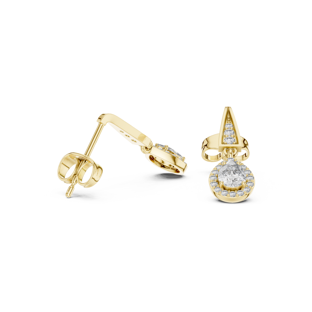 Teardrop drop earrings with oval gemstone clusters, prong-set in yellow gold