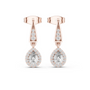 Rose gold oval drop earrings with pear-shaped crystal drops and pave centers