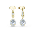Yellow gold oval drop earrings with pear-shaped pavé and crystal clear center stone