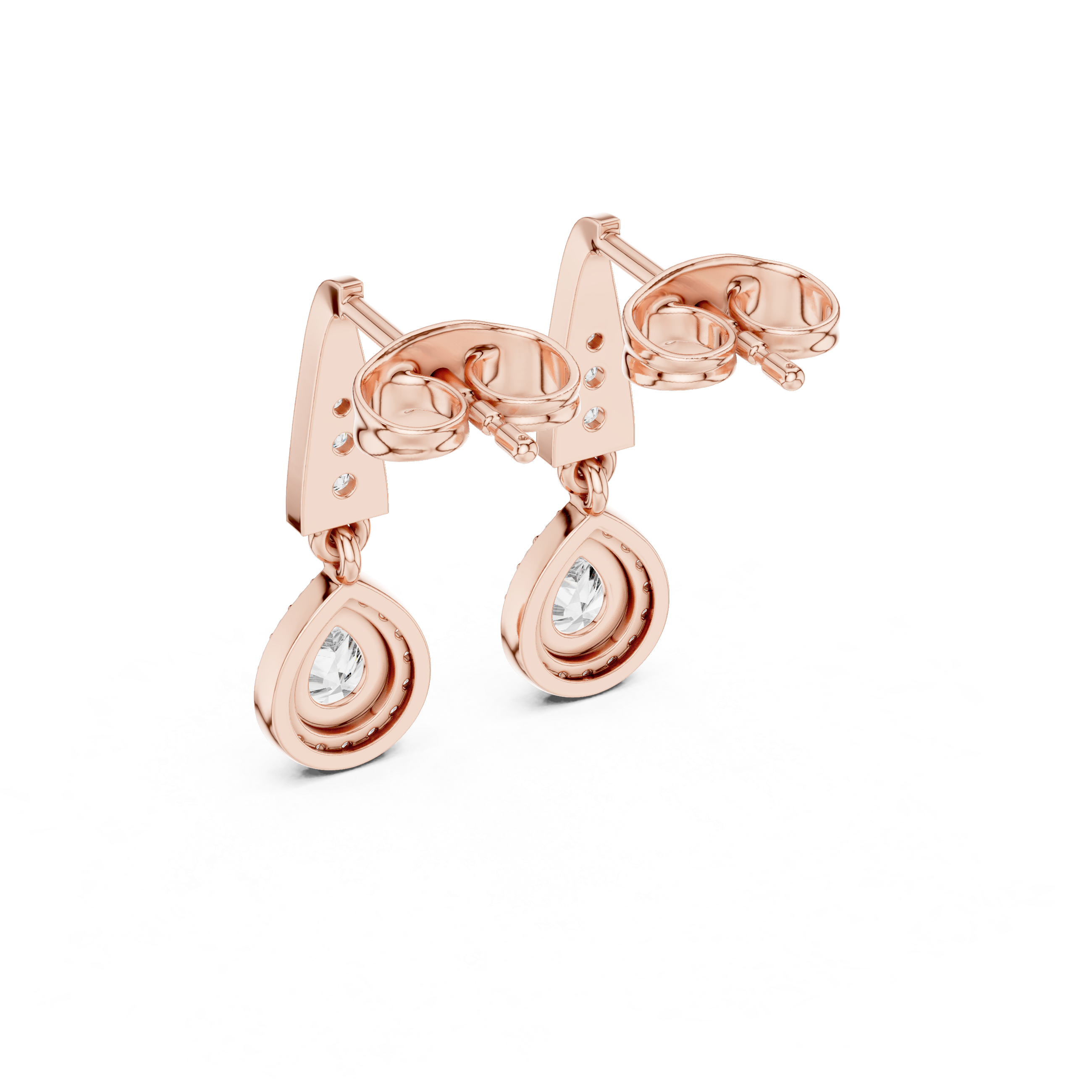 Rose gold oval drop earrings with round crystal center and halo