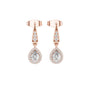 Pear-cut diamond drop earrings in rose gold with pear teardrop stones and prong details