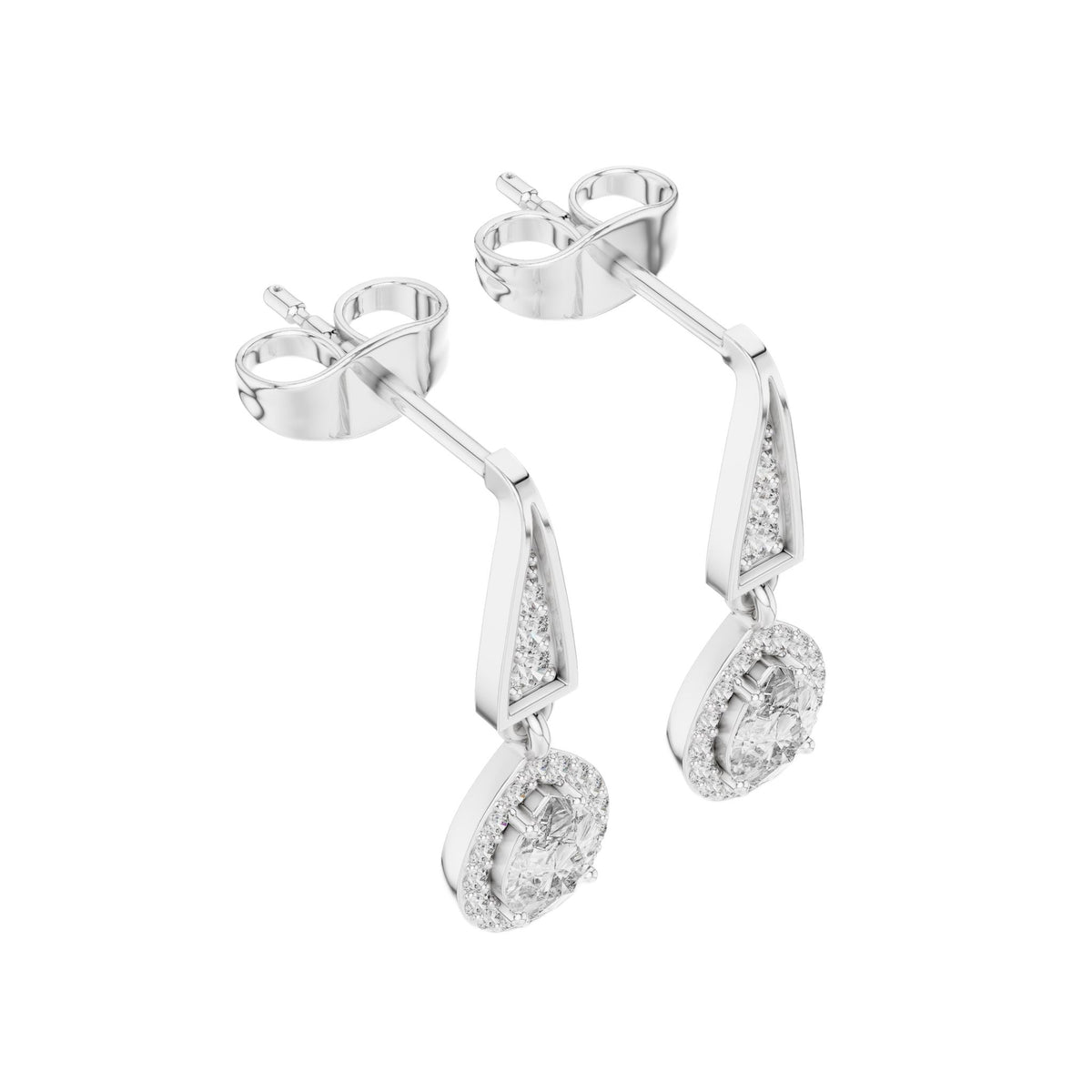 Pear-cut diamond drop earrings in white gold with teardrop pear dangling stones