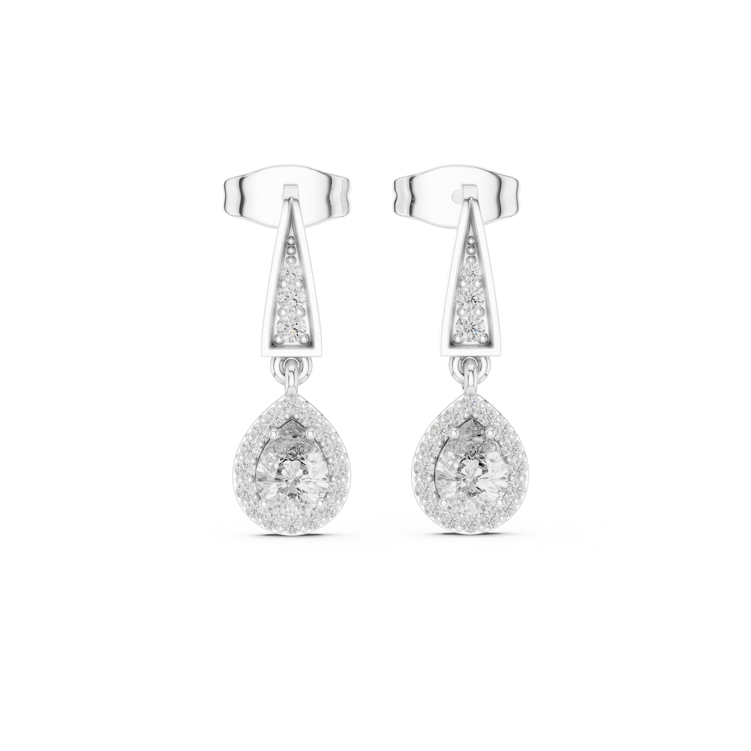 White gold oval drop earrings with teardrop crystal and halo accents