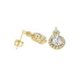 Gold-tone halo stud earrings with round center gemstone and pavé border