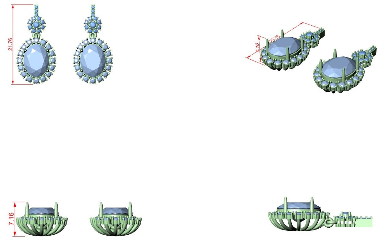 Light blue halo stud earrings with round center gemstone and pavé border