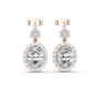Rose gold-tone drop earrings with round halo stone and pavé dangling clusters