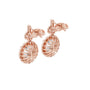 Oval diamond drop earrings in rose gold with fan-style links and teardrop pavé halos