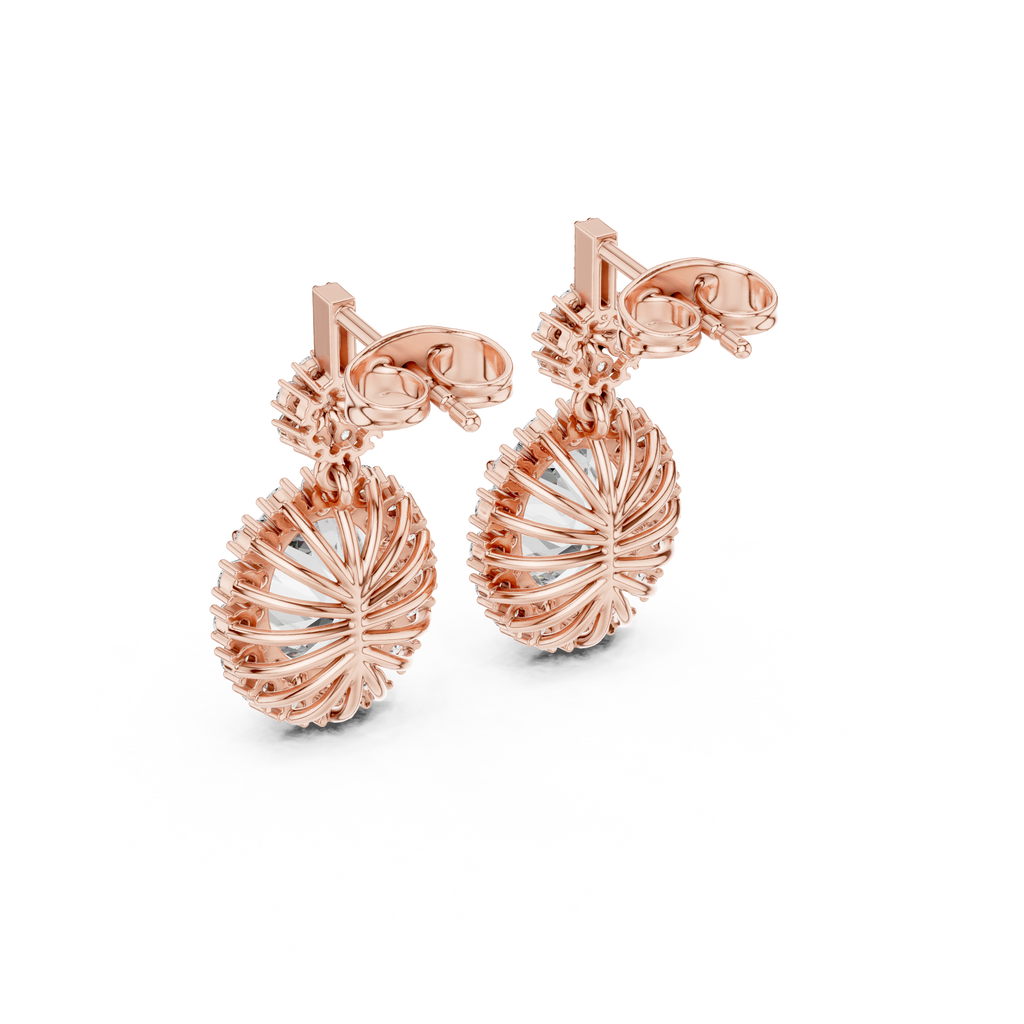 Pear-shaped fan design stud earrings in rose gold with sparkling pavé accents