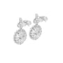 Oval diamond drop earrings in platinum with fan-style links and oval teardrop halo clusters