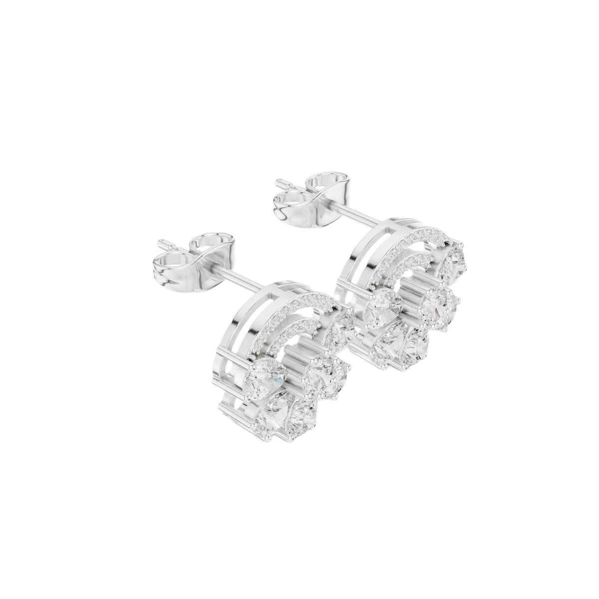 White gold diamond stud earrings with pear-shaped floral cluster design