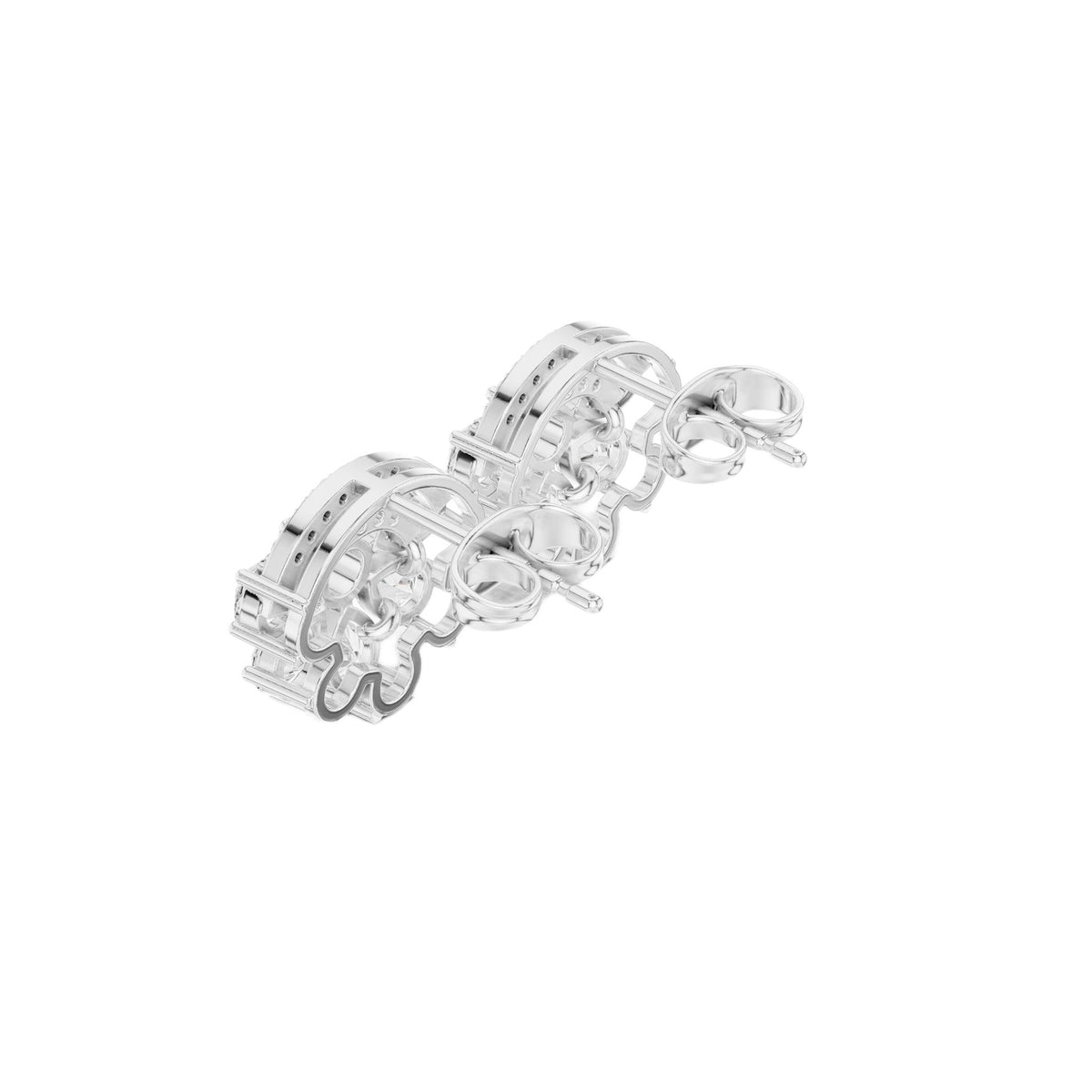 White gold diamond stud earrings, side view showing pear floral clusters